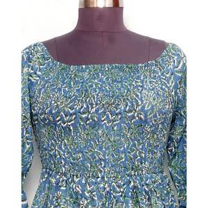 Vestido midi de algodón con cuello cuadrado y estampado floral hecho a mano, vestido largo maxi con cuello cuadrado para mujer - Product Image 2