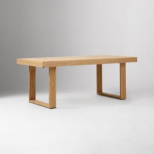 Table de salle à manger rectangulaire en teck massif avec plateau à lattes et pieds en U pour patio - Product Image 1