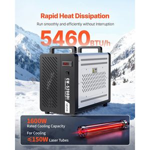 Refrigeratore d'Acqua Industriale 5460 BTU/h, Flusso Massimo 4.2 GPM, Serbatoio da 1.8 Galloni per Sistema di Raffreddamento Macchine per Incisione Laser, Compressore - Product Image 2