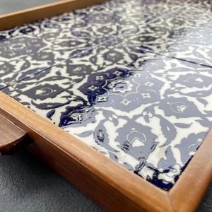 Plateau décoratif rectangulaire pour table basse, plateau de service pour le petit-déjeuner, plateau de service en bois avec poignées - Product Image 1