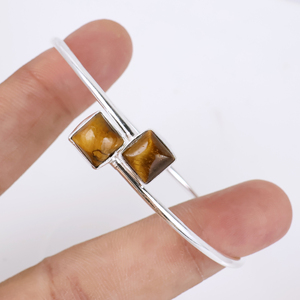 Wholesale 925 Sterling Silver Natural Tiger Eye Plated Cuff <b>Bracelet</b> Square <b>Stone</b> Handmade Gemstone Bangle Jewelry for Women - Product Image 1