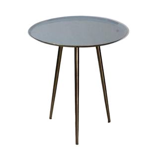 Mesa de Centro Moderna de Latón Estilo Marroquí, Mesa de Café Redonda de 3 Patas con Superficie Gris, Mesa Decorativa - Product Image 1