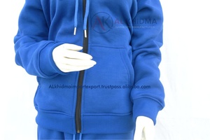 เสื้อฮู้ดซิปผู้หญิงสีน้ำเงินรอยัล ผ้าฝ้ายออร์แกนิค 100% ผ้าฟลีซ กันยับ ออกแบบเองได้ รับผลิตแบรนด์ส่วนตัว พิมพ์ลายด้วยเทคนิค Discharge Printing - Product Image 2
