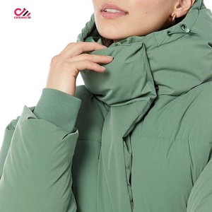Veste matelassée verte pour femme, à capuche, fermeture éclair, manteau d'hiver chaud, longueur normale, manches longues, en vente - Product Image 5