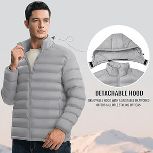 เสื้อแจ็คเก็ตพัฟเฟอร์มีฮู้ดสำหรับผู้ชาย OEM พร้อมฮู้ดที่ถอดออกได้ เสื้อโค้ทกันน้ำน้ำหนักเบาสำหรับฤดูหนาวพร้อมแถบรัดข้อมือแบบยืดหยุ่น - Product Image 5