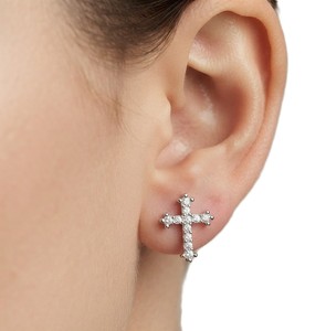 Wholesale DEF Color VS VVS Clarity Lab Grown Diamond Cross Stud Earrings 10K 14K 18K Solid Gold Minimalist Cross Stud Earrings - Product Image 6