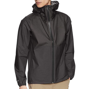 Men's <b>Black</b> Hooded Waterproof Windbreaker <b>Jacket</b> Casual Zipper Closure Canvas Shell Stand Collar Eco-Friendly Front Winter Wear - Product Image 1