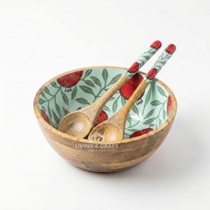 Bol à salade en bois de qualité supérieure avec ensemble de cuillères |   Bol de service naturel pour fruits, salades et vaisselle - Product Image 5