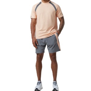 Conjunto de pantalones cortos de verano de dos piezas en color melocotón y gris para hombre, ropa deportiva, camiseta de manga corta y pantalones cortos para uso diario, de alta calidad - Product Image 5