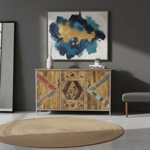 Aparador Industrial Artesanal de Madera Reciclada y Hierro Metálico con 4 Cajones y 2 Puertas - Mueble de Almacenamiento Rústico para Sala de Estar - Product Image 2