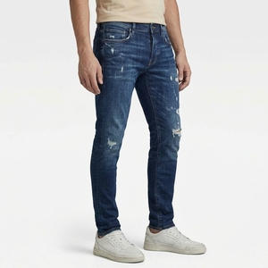 Jean slim bleu foncé déchiré pour homme, en denim extensible, style classique cinq poches, streetwear - Product Image 3