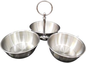 Stainless steel <b>3</b> bowl snack stand, metal serving stand with bowls, <b>3</b> tier snack serving set, steel bowl stand with handle, - Product Image 5