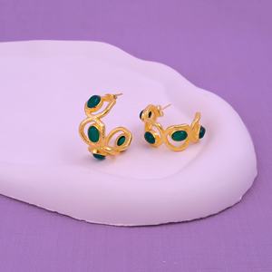 Wholesale Elegant Fashion <b>Earrings</b> Handcrafted Natural Green <b>Onyx</b> Gemstone Gold Plating Statement Hoops Stud Premier Jewelry - Product Image 5