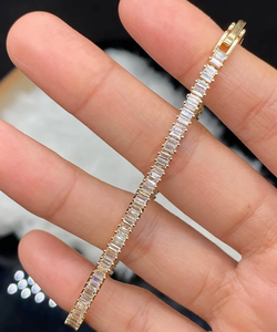 Luxury Lab Grown Diamond Baguette Tennis Bracelet IGI Certified Solid Gold Plated Slim Elegant Women's Jewelry for Gift & Party - Product Image 3