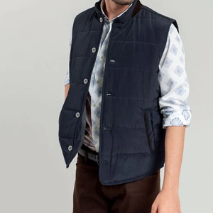 Chaleco de Forro Polar Azul Marino para Hombre, Cuello Mao, Cierre de Cremallera, Impermeable, Transpirable, Reversible, Ropa Exterior Informal, Ropa de Invierno, Corte Regular - Product Image 1