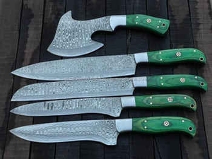 Ensemble de couteaux de chef professionnels en acier Damas, 5 pièces, manche en bois de rose, fabrication artisanale, écologique, logo personnalisé, vente chaude - Product Image 1