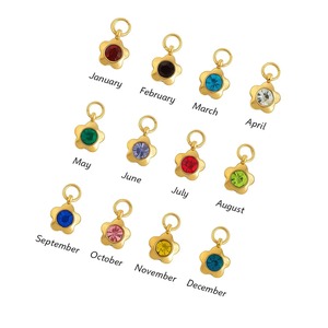 Emerald Birthstone <b>Charm</b> Gold Plated 12 Month Flower Shape Pendant with Colorful Crystal Stone Handmade <b>Charm</b> for Jewelry Making - Product Image 5