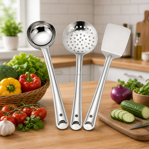 Ensemble d'ustensiles de cuisine en acier inoxydable : Cuillère de service, Louche, Spatule, Écumoire – Robuste, Finition miroir – Fournisseur Exportateur OEM - Product Image 2