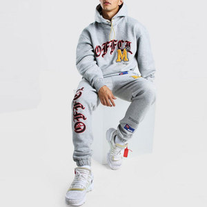 Ensemble de survêtement gris à capuche de qualité exceptionnelle pour homme, streetwear, sweat-shirt et pantalon en coton longs avec imprimé lettres, coupe classique - Product Image 3