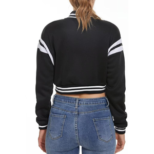 Veste de baseball courte personnalisée pour femme, noire et jaune, avec manches en cuir et patch OEM, style Letterman Varsity - Product Image 3