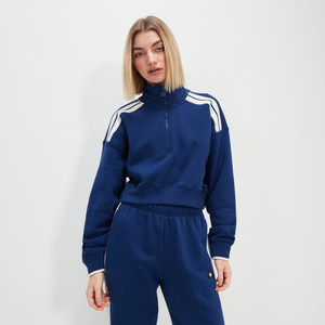 Sudadera de cuello alto azul para mujer, de manga larga, tejido sólido, para otoño, con rayas blancas y detalle de cremallera - Product Image 1