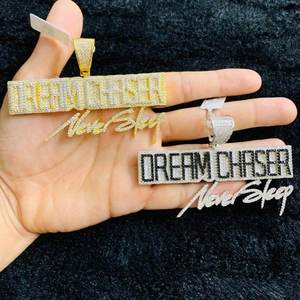 Collar con Colgante de Diamantes de Imitación Dream Chaser Never Stop, Chapado en Plata, Estilo Hiphop Unisex, Joyería de Cristal Disponible para la Venta - Product Image 3