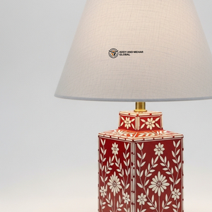 Modern <b>Red</b> Bone Inlay Table <b>Lamp</b> | Decorative Handcrafted Home Accent <b>Lighting</b> - Product Image 2