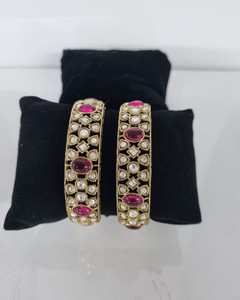 Vintage Emerald Rani & White Stone <b>Bangle</b> <b>Set</b> Antique Gold Ethnic Premium Indian Weddings Accessories Traditional Womens Jewelry - Product Image 6