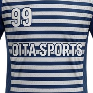 Men <b>Navy</b> White Sublimation Striped Handball Jersey Short Sleeve Polyester Sports Shirt Team Wear Training Match Apparel - Product Image 5