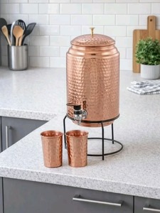 Dispensador de Agua de Cobre con Grifo y Tapa, Servidor de Agua de Cobre Martillado a Mano, Utensilios de Cocina Tradicionales Indios - Product Image 1