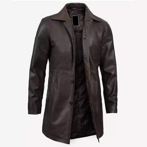 Meilleur prix de gros pour manteau en cuir pour homme, manteau long d'hiver, sur mesure, de haute qualité, style décontracté, poches latérales, tendance - Product Image 3
