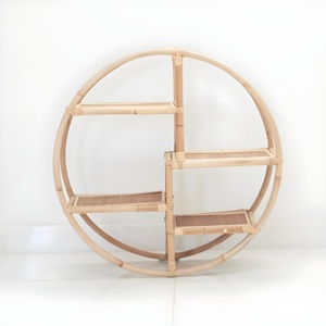 Étagère ronde en rotin en bois nordique, étagère en bois circulaire, décoration d'intérieur, salon, chambre à coucher, étagères faites à la main - Product Image 5