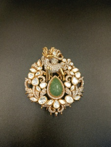 Golden Deer Silver <b>Gold</b> Plated Brooch with Jade & Pear-Cut Moissanite Floral Design Unisex Wedding Fashion Jewelry Gift - Product Image 5