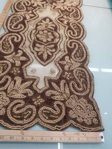 Hand beaded <b>table</b> <b>runners</b> on tulle fabric with velvet. Size inches by inches. Usable for Home decor - Product Image 4
