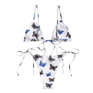 Conjunto de bikini con estampado de mariposas para mujer, top con cordones laterales, traje de baño de poliéster y elastano, ajuste regular - Product Image 2