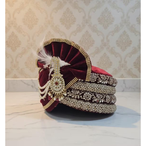 Maroon GOLD dulha pagri turban | เจ้าบ่าวแต่งงาน Safa - Product Image 4
