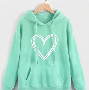 Sudadera con capucha de la mejor calidad para mujer, con estampado de corazones rosa y blanco, hombros caídos, bolsillo canguro, estilo casual, en venta online. - Product Image 5