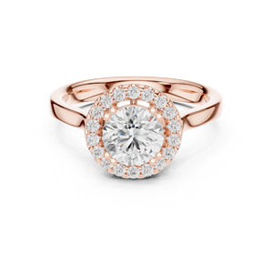 Anillo de Compromiso con Halo de Diamantes Moissanite de Corte Redondo en Plata Chapada en Oro Rosa - Anillo de Propuesta Clásico con Banda Lisa para Mujer - Product Image 1