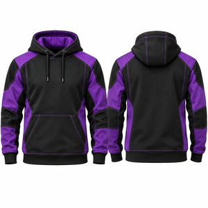 Sudadera con Capucha Fluorescente de Seguridad para Hombre, Color Negro y Morado, Sudadera Básica de Manga Larga con Bolsillo Tipo Canguro - Product Image 1