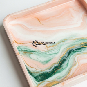Luxury Pink Marble Resin <b>Tray</b> – Handmade Square Decorative Serving <b>Tray</b> with Gold Veins | Modern Coffee Table & <b>Vanity</b> <b>Tray</b> - Product Image 4