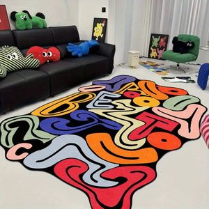 Tappeto in Velluto con Design a Lettere Colorate, Spesso e Morbido, a Forma Intrecciata con Motivi Astratti Blu, Verdi, Rossi e Gialli, Set di Tappeti in Peluche - Product Image 2