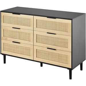 Cassettiera in Rattan a 6 Cassetti, Organizzatore Moderno in Rattan Naturale, Cassettiera in Legno a 6 Cassetti Stile Boho per Seminterrato - Product Image 1