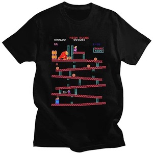 Camiseta Negra para Hombre con Estampado Clásico de Videojuegos, Diseño de Personajes, Manga Corta, Cuello Redondo, Corte Regular - Product Image 1