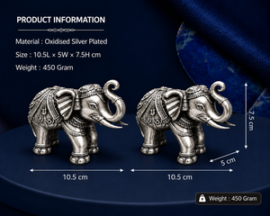 Paire d'idoles en laiton plaqué argent oxydé 999 faites à la main, en forme de trompe d'éléphant, 100% laiton, 10,5 x 5 x 7,5 cm, 450 g, Hathi Jodi traditionnel - Product Image 2