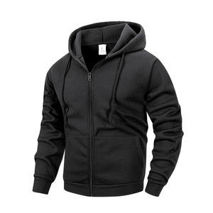 Wholesale Custom Men's Fleece Zip Up Hoodie Casual Blank Winter Sweatshirt Plain Thermal Drawstring Hooded <b>Jacket</b> Outerwear - Product Image 3