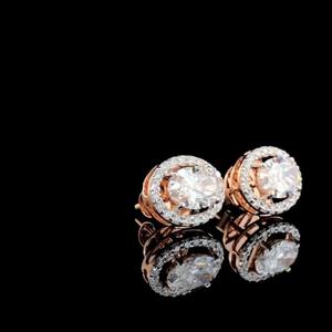Pendientes de Oro Rosa de 14K con Diamante Cultivado en Laboratorio de Corte Ovalado de 2.40ct, Pendientes Clásicos con Halo de Diamantes, Joyería Elegante, Regalo para Mujeres y Niñas - Product Image 4