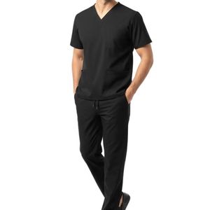 Ensemble de blouses médicales noires à col en V, manches courtes, uniforme d'hôpital, en polycoton respirant, tenue de travail pour médecins et infirmières, personnalisable OEM - Product Image 1