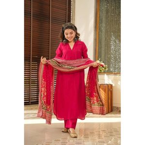 กางเกงทำงานพิมพ์ลาย Georgette แฟนซีพร้อม dupatta Maroon - Product Image 1
