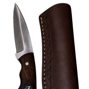 Cuchillo de Caza de Hoja Fija con Mango Bicolor de Nogal Oscuro y Resina Azul Profundo, Cuchillo de Supervivencia para Caza y Camping al Aire Libre con Espiga Completa - Product Image 6