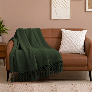 Manta Decorativa Tejida 100% Algodón, Color Sólido, para Todas las Estaciones, Ecológica, con Flecos Grandes - Product Image 1